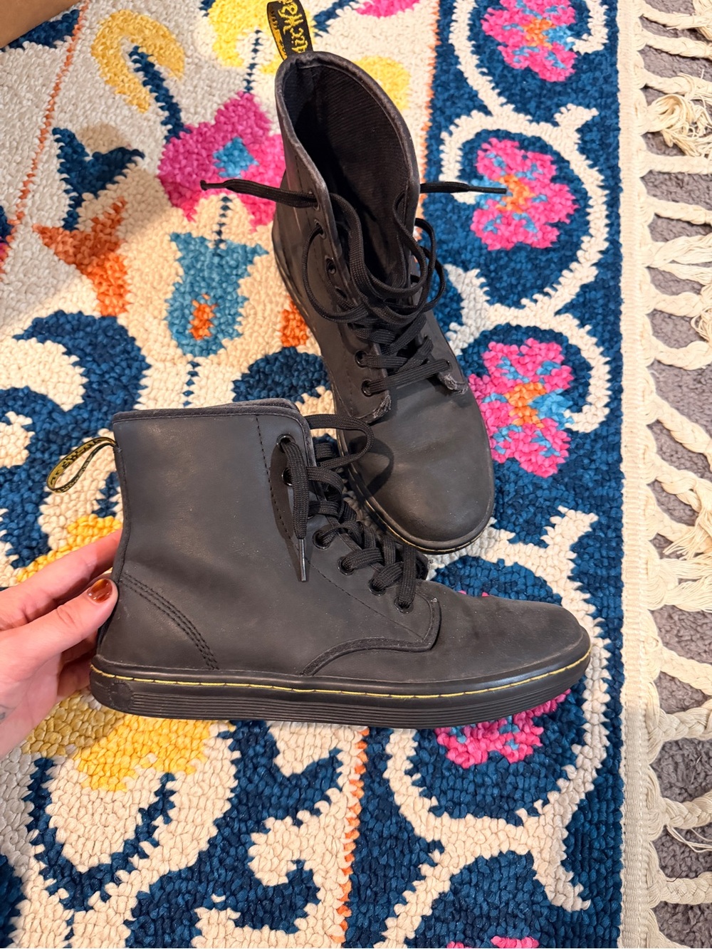 Dr. Martens Black Lace-Up Ankle Boots with Yellow Stitching